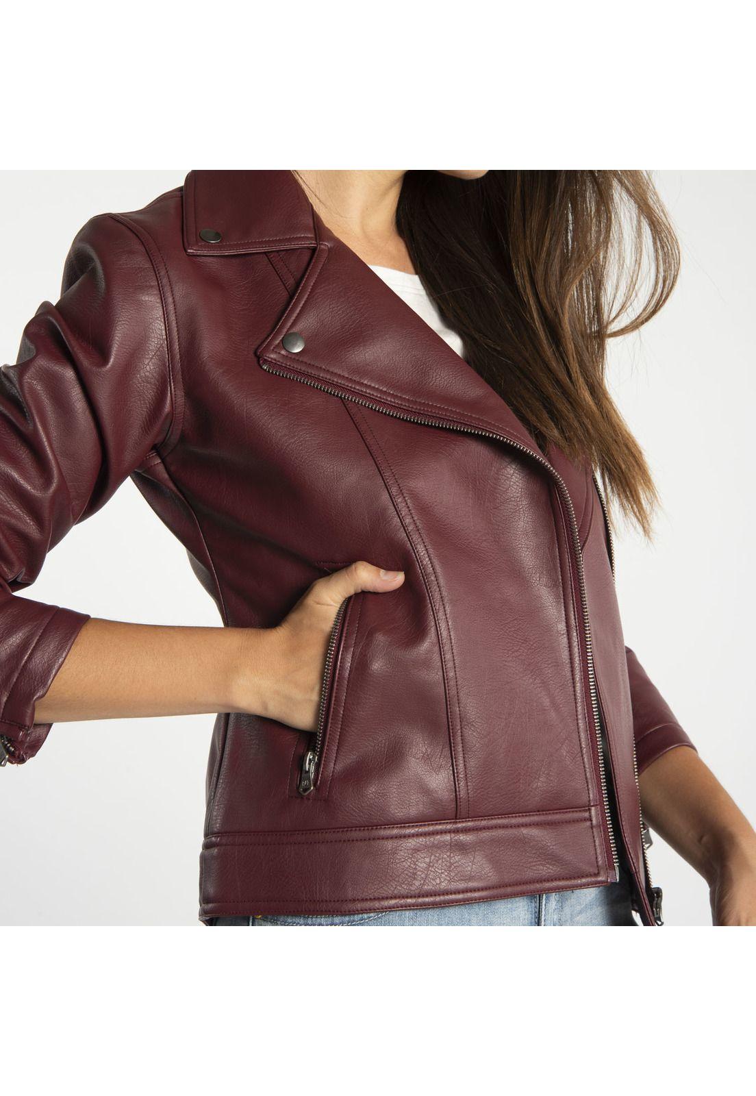 Chaqueta Mujer Faux Leather Moto Ja Burdeo-3