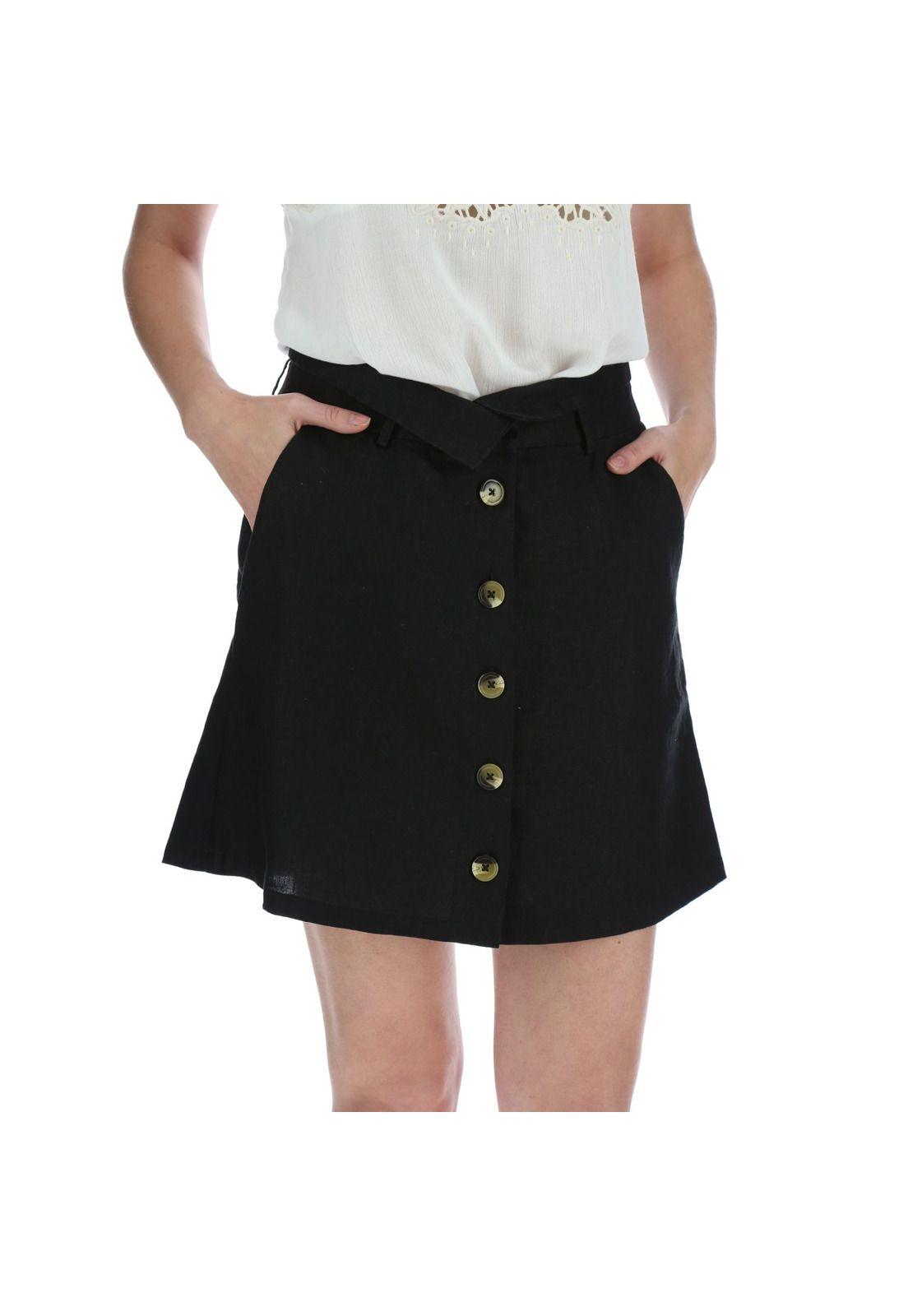 Falda Lino Mujer Veronica Negro-0