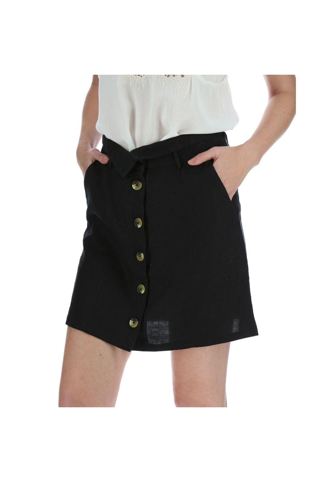 Falda Lino Mujer Veronica Negro-1