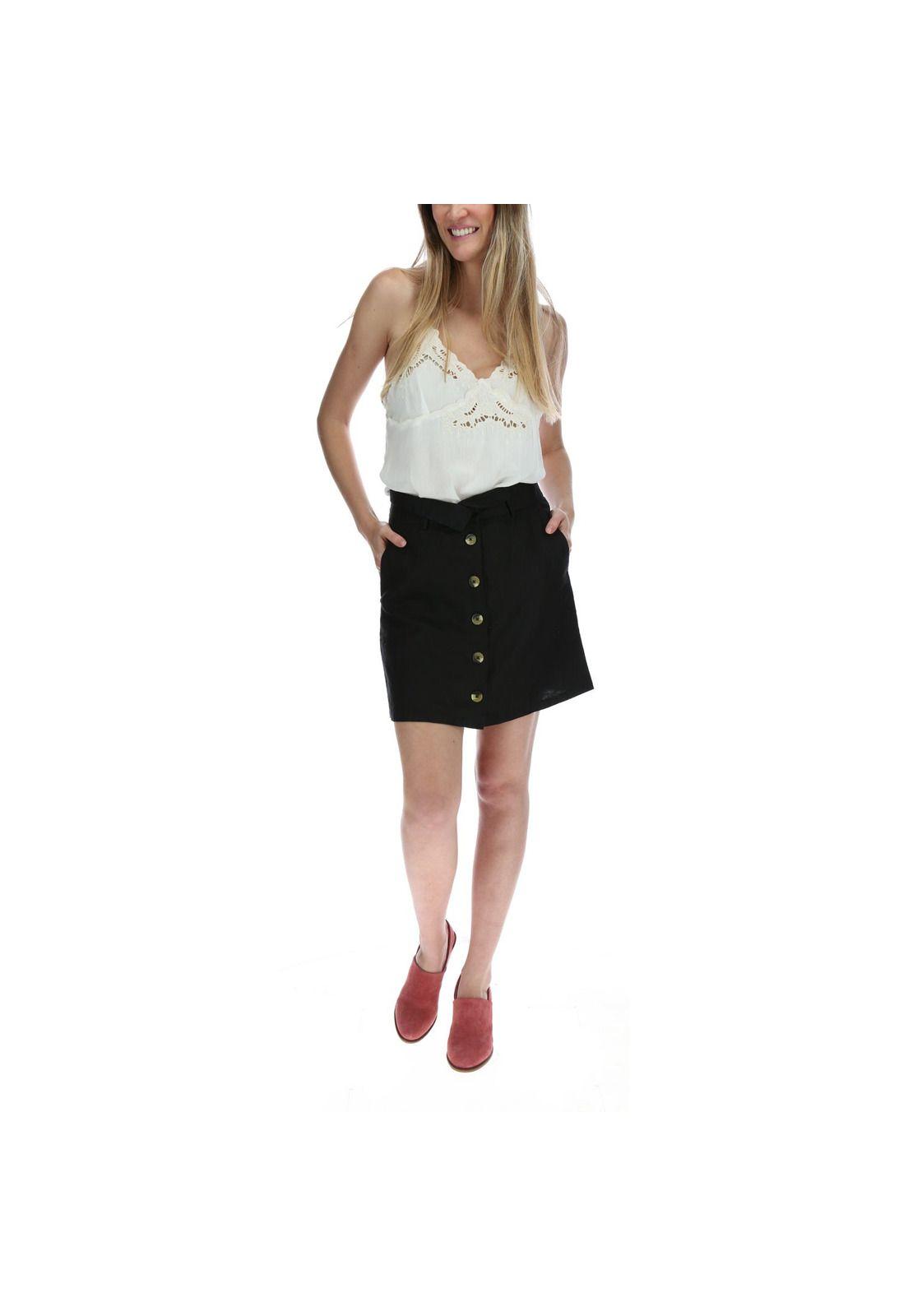 Falda Lino Mujer Veronica Negro-4