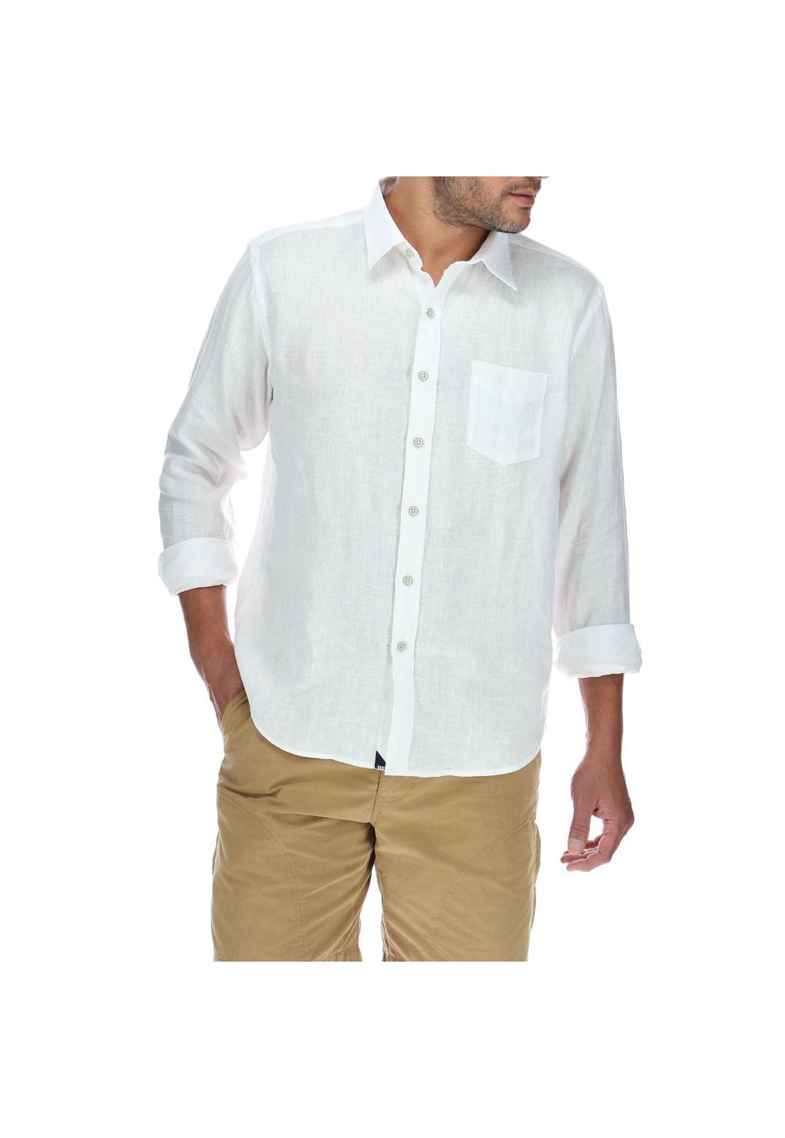 Camisa Lino Hombre Linen Blanco Rockford-0