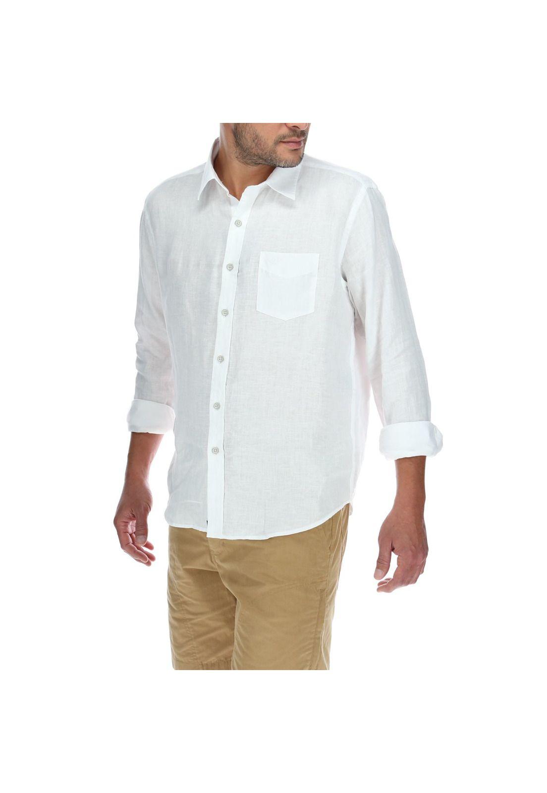 Camisa Lino Hombre Linen Blanco Rockford-1