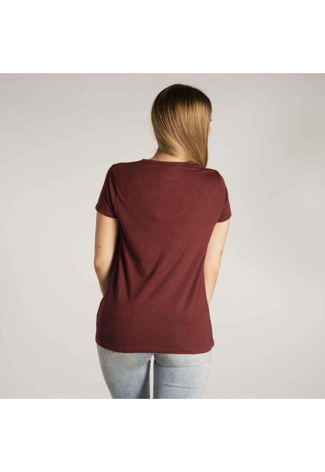 Polera M/C Mujer Logo Script V-Neck T Rojo-5