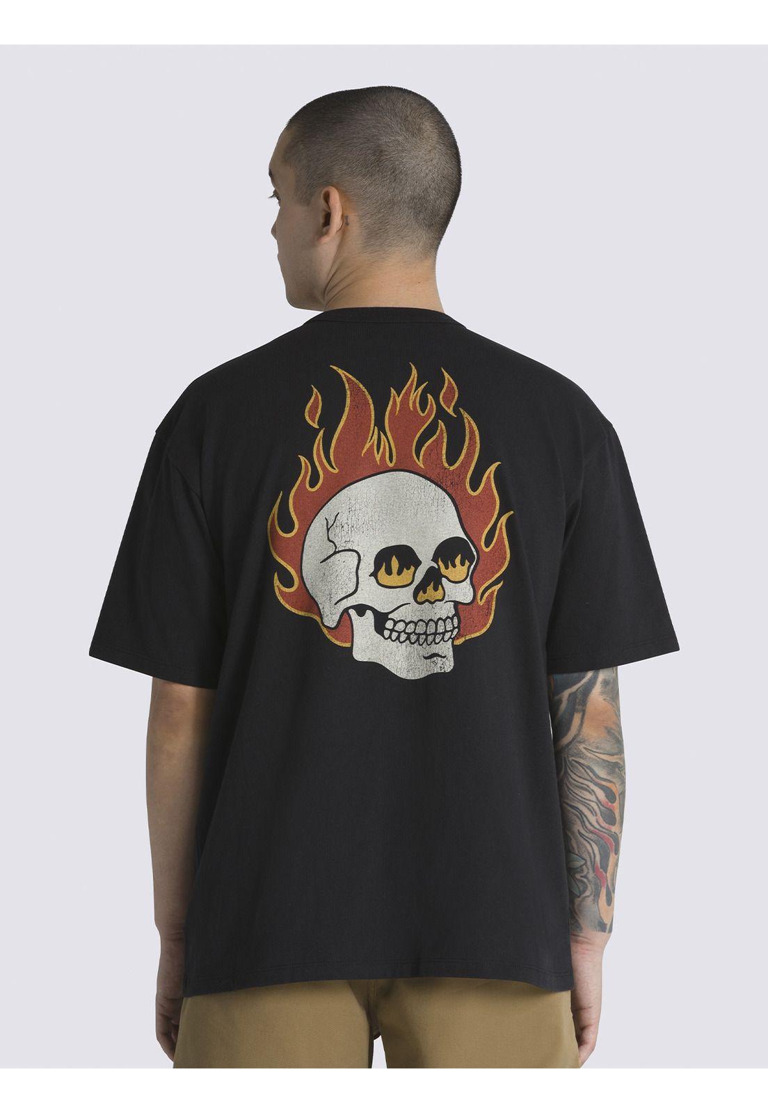 Polera Manga Corta Flaming Skull Wsh Negro Hombre-1