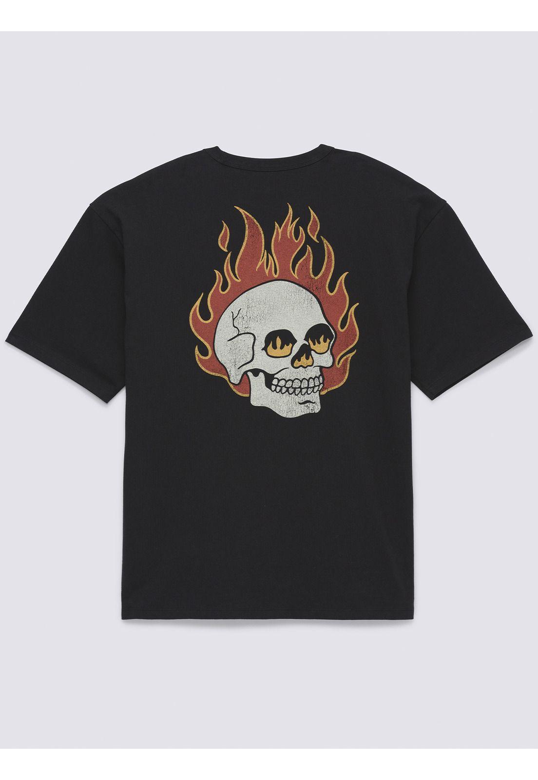 Polera Manga Corta Flaming Skull Wsh Negro Hombre-6