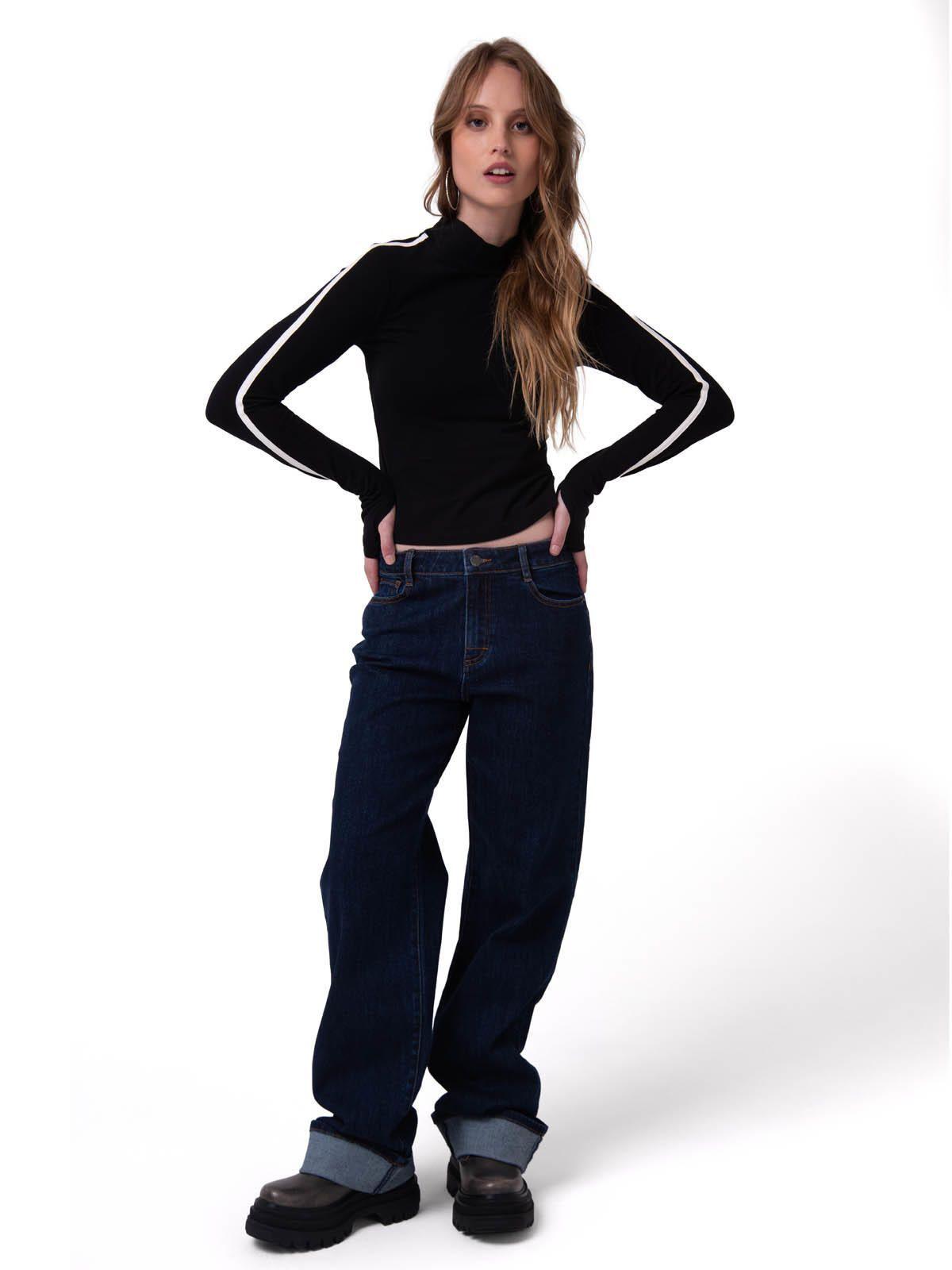 Jeans Tiro Medio Mujer Denim Azul Oscuro-5