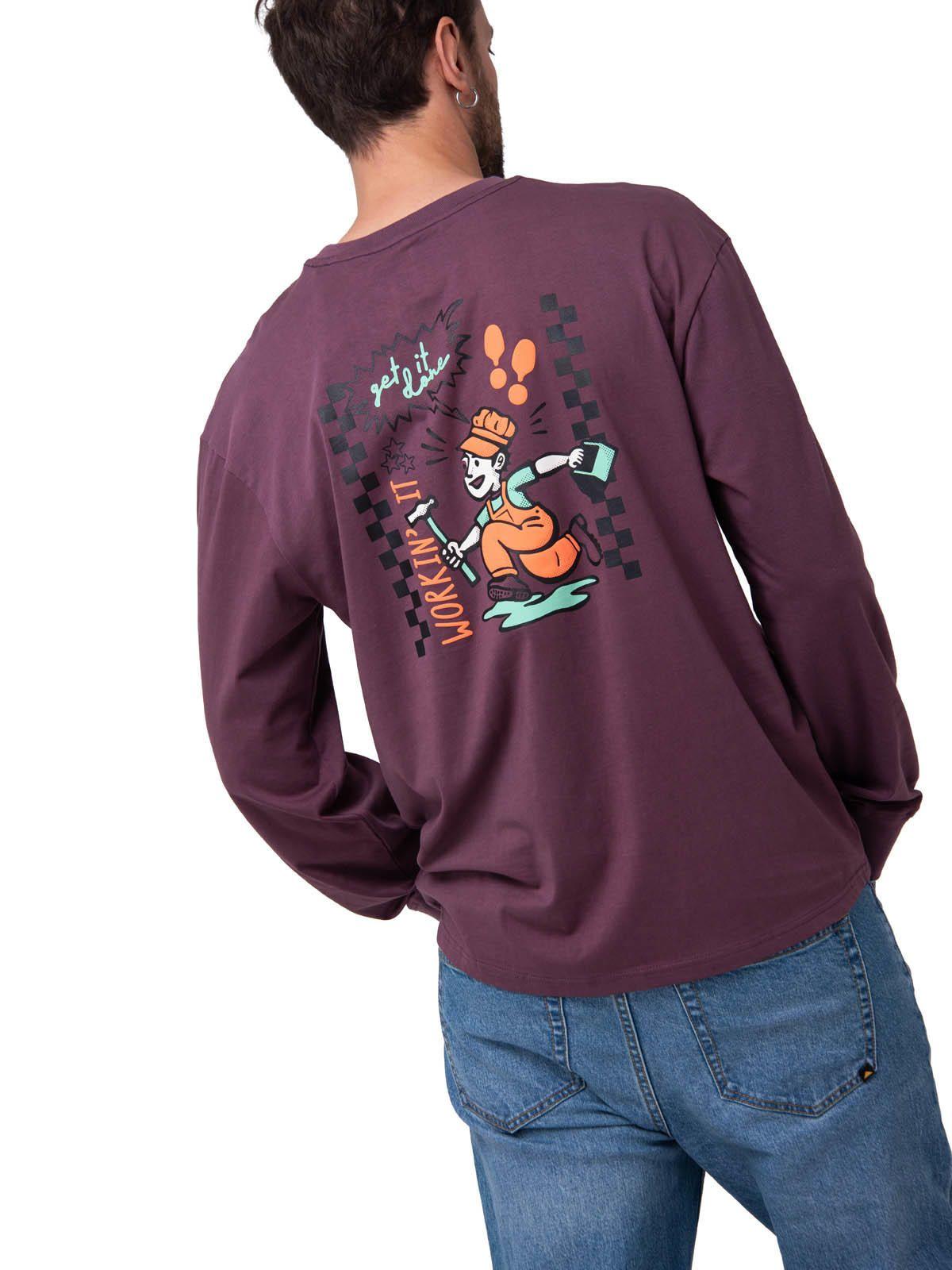 Polera Manga Larga Hombre Diseño SCI FI Burdeo-3