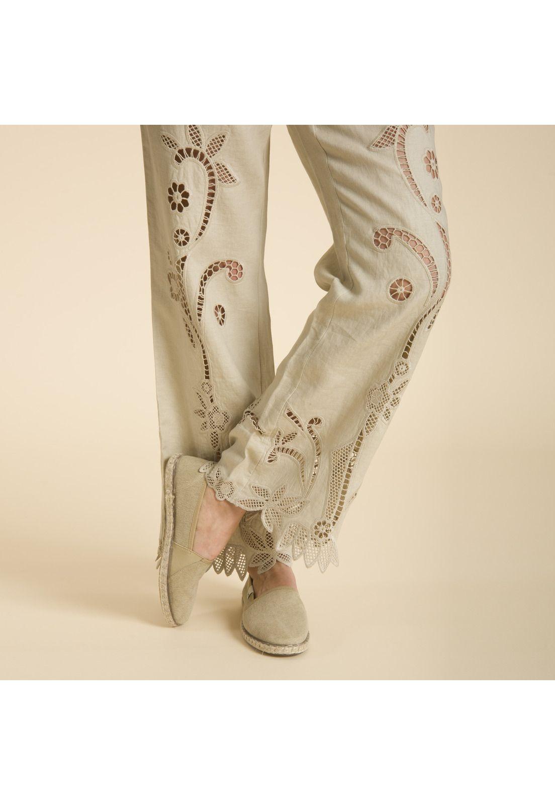 Pantalon Recto De Lino Bordado Arena Rockford-4