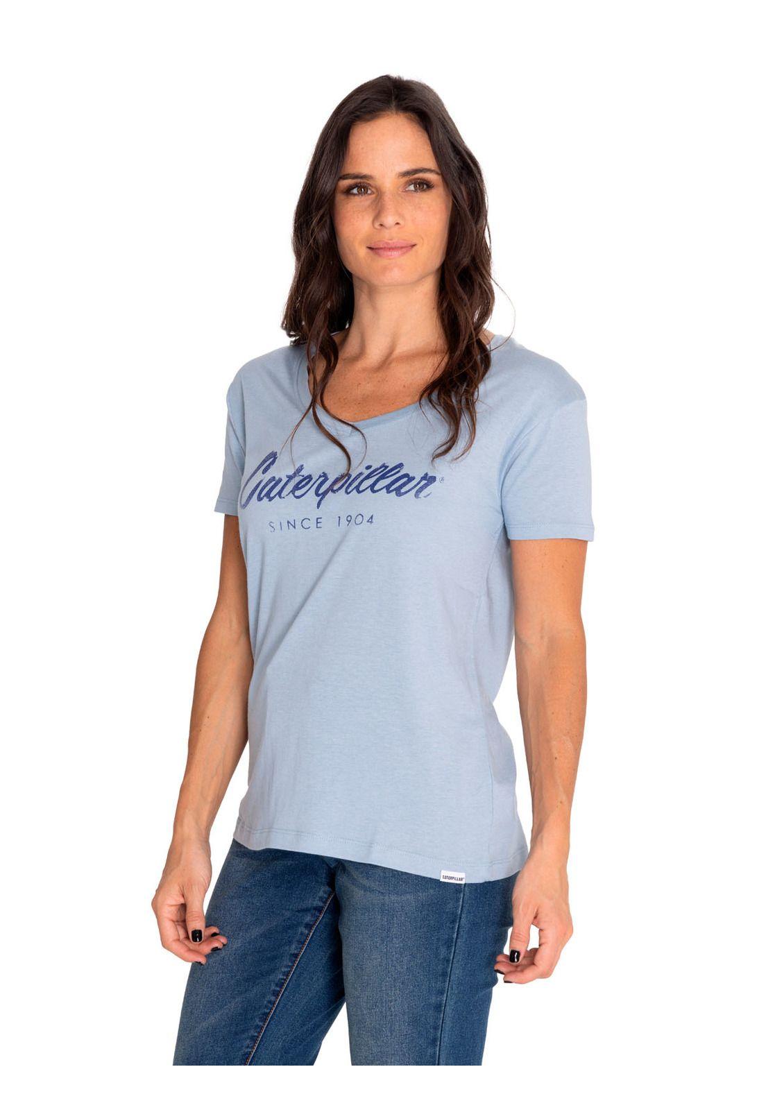 Polera Manga Corta Mujer Script V-Neck Tee Azul-1