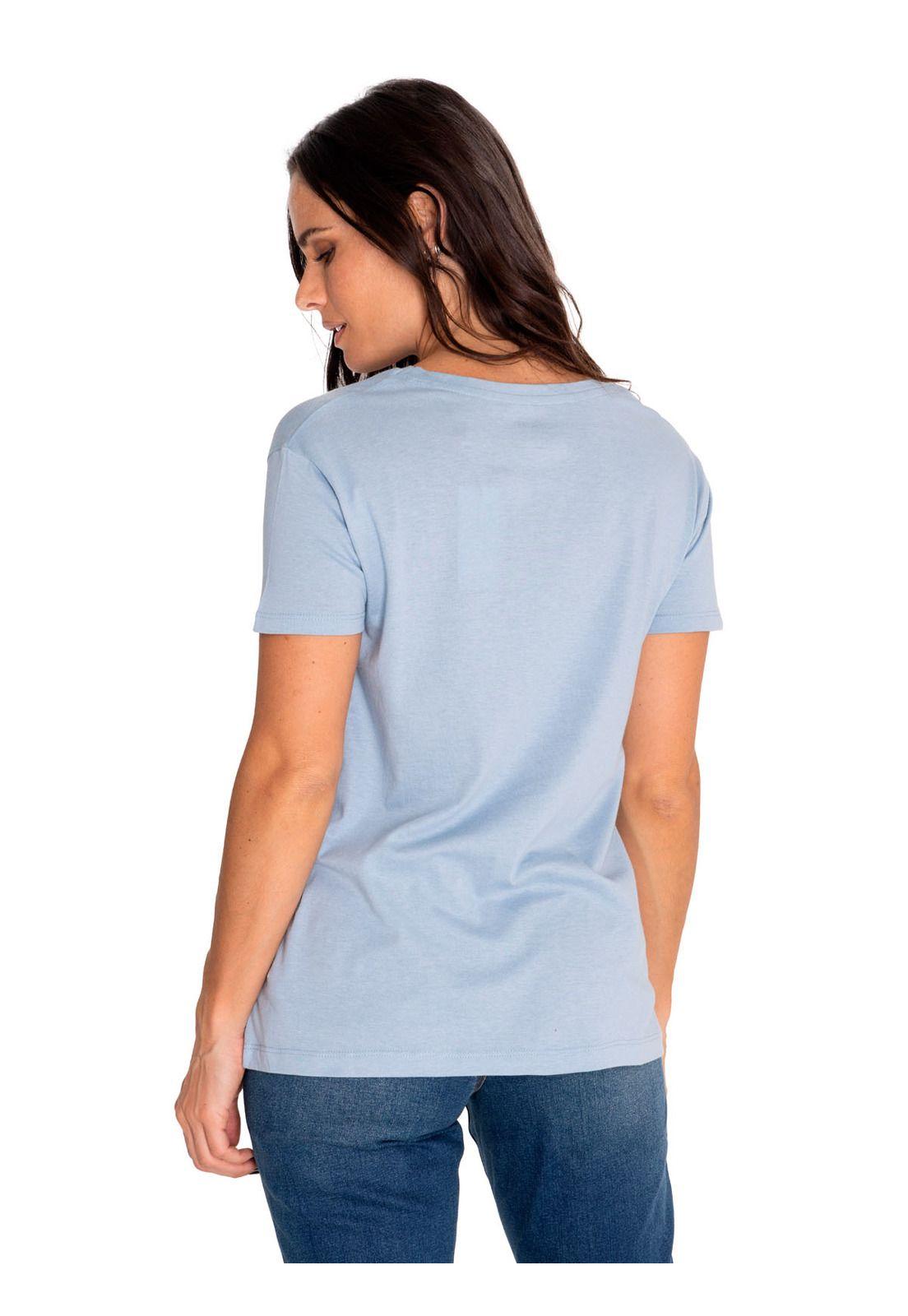 Polera Manga Corta Mujer Script V-Neck Tee Azul-3