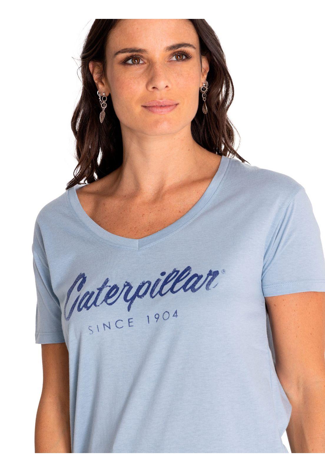 Polera Manga Corta Mujer Script V-Neck Tee Azul-4