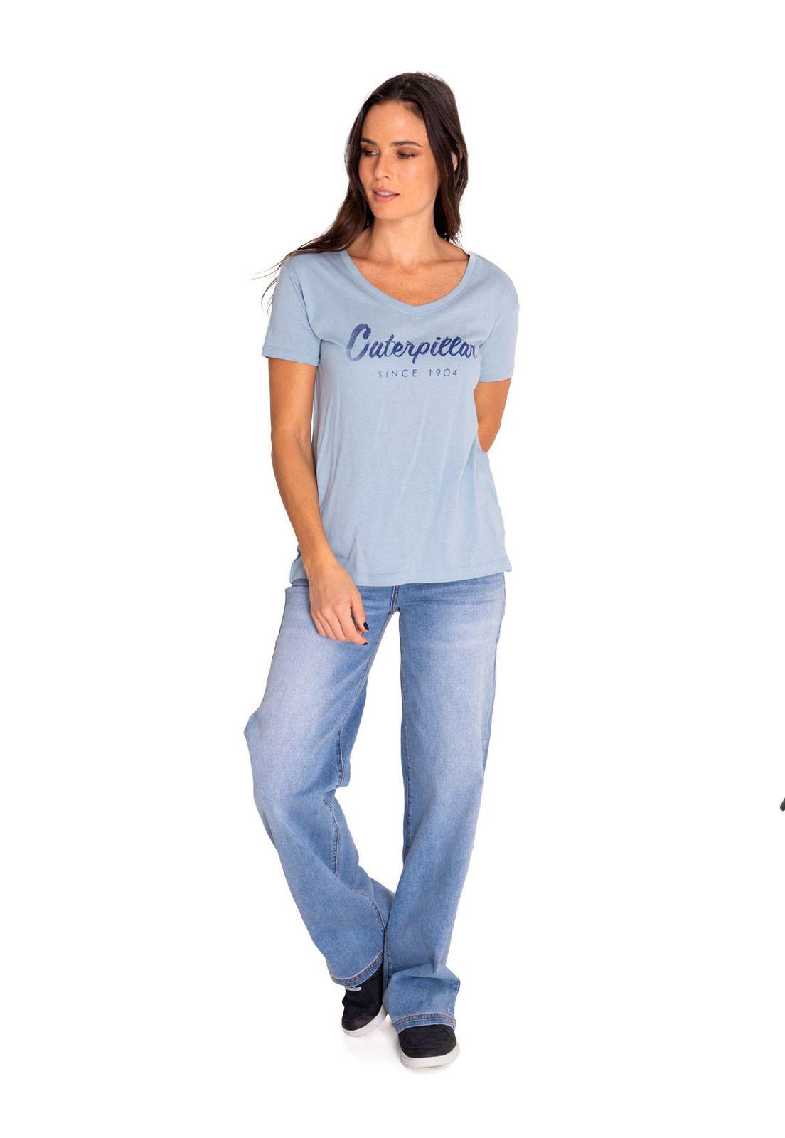 Polera Manga Corta Mujer Script V-Neck Tee Azul-5
