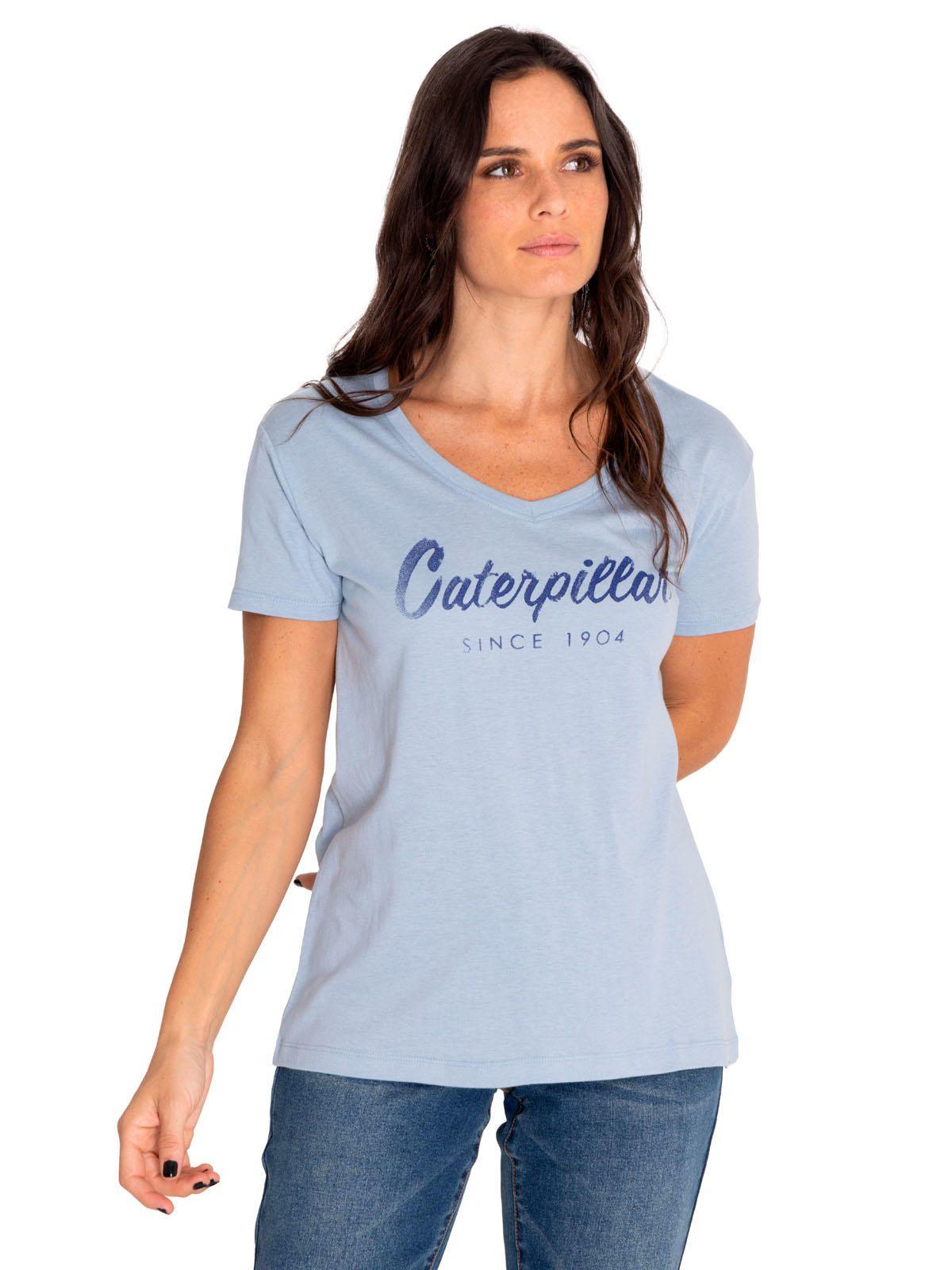 Polera Manga Corta Mujer Script V-Neck Tee Azul-0