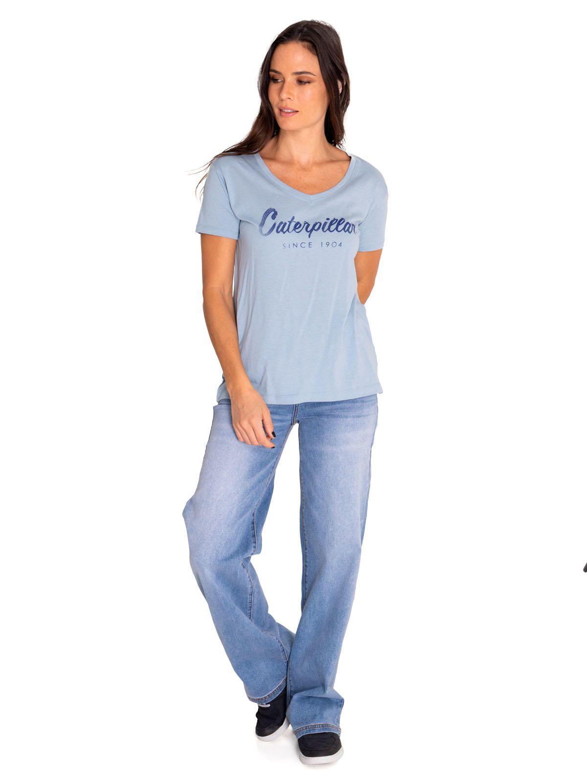 Polera Manga Corta Mujer Script V-Neck Tee Azul-5