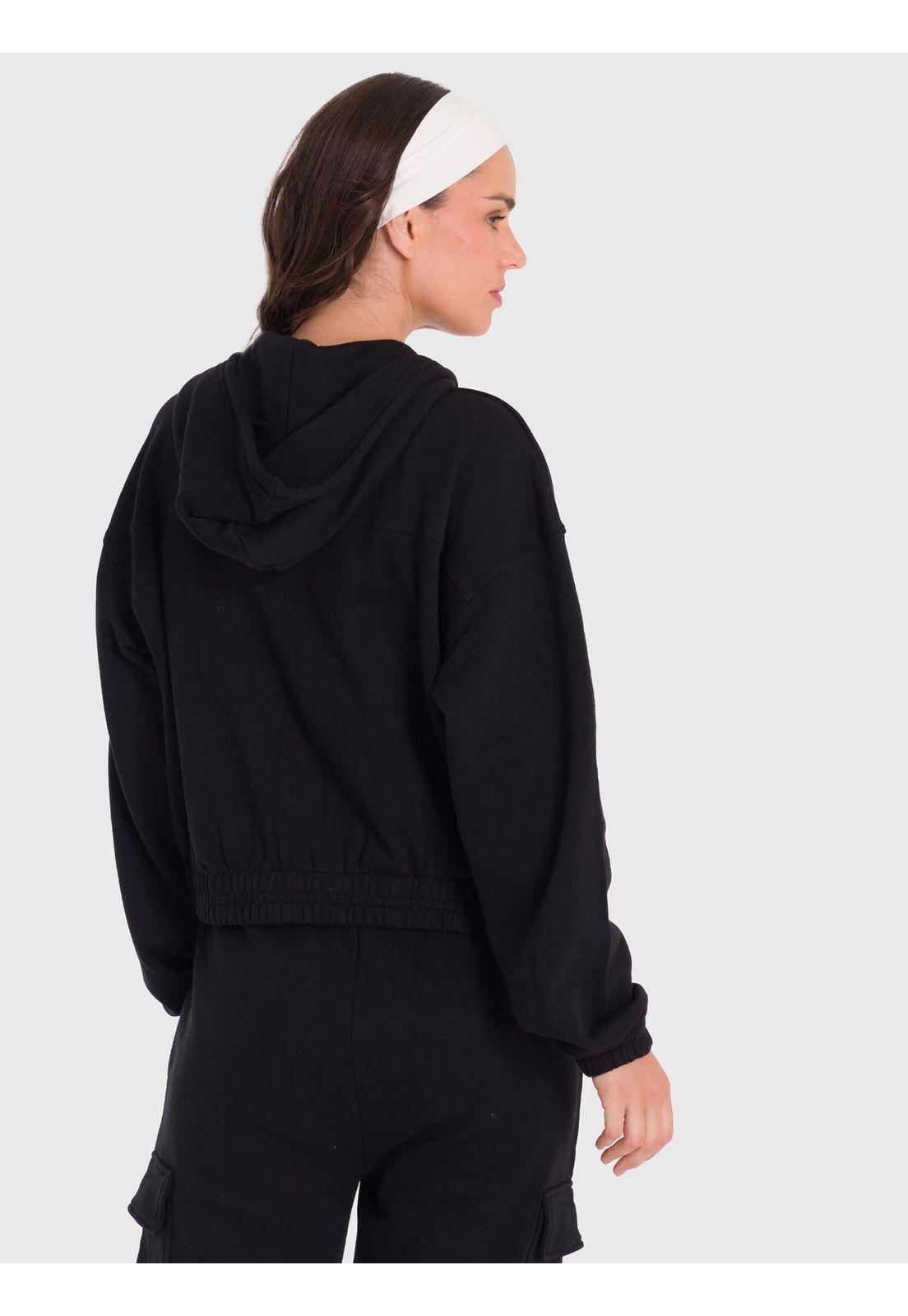 Polerón Mujer Hoodie Zip Cargo Negro-4