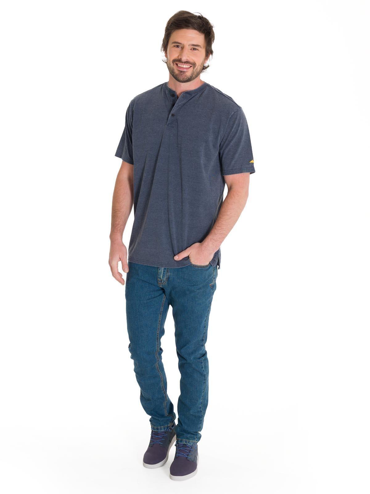 Polera Burnout Henley Hombre Azul-5