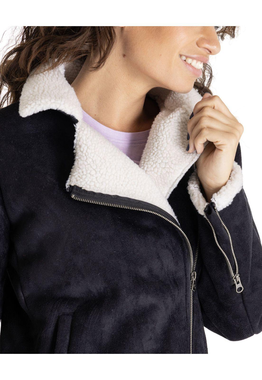Chaqueta Mujer Suede And Sherpa Mot Negro-4