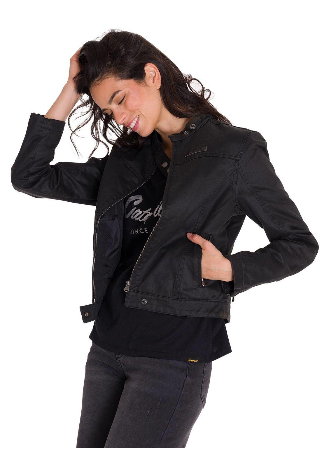 Chaqueta Casual Waxed Moto Mujer Negra-1