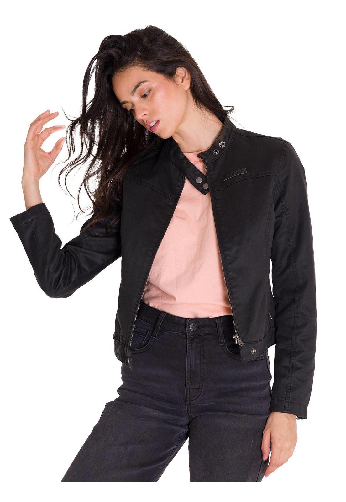 Chaqueta Casual Waxed Moto Mujer Negra-4