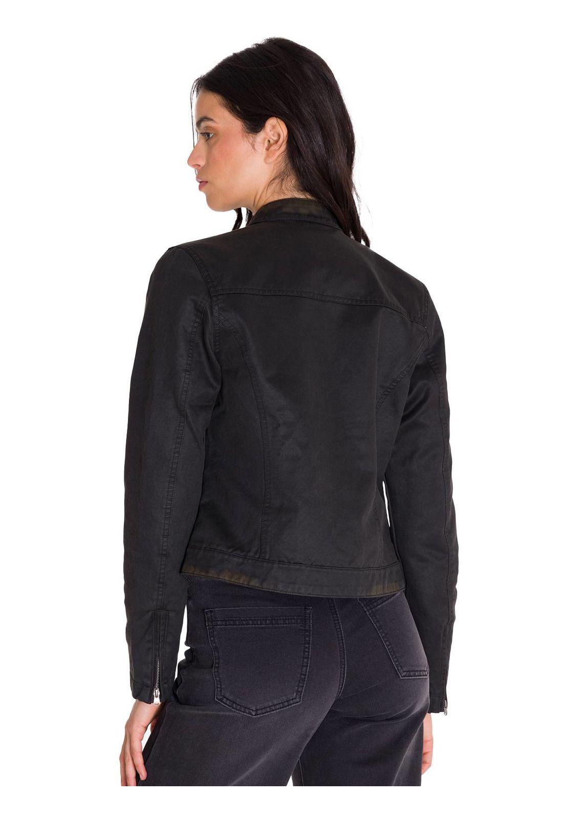 Chaqueta Casual Waxed Moto Mujer Negra-5