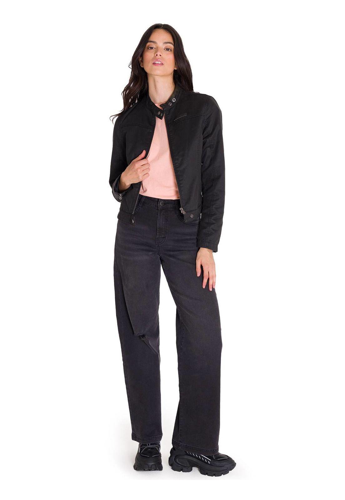Chaqueta Casual Waxed Moto Mujer Negra-9
