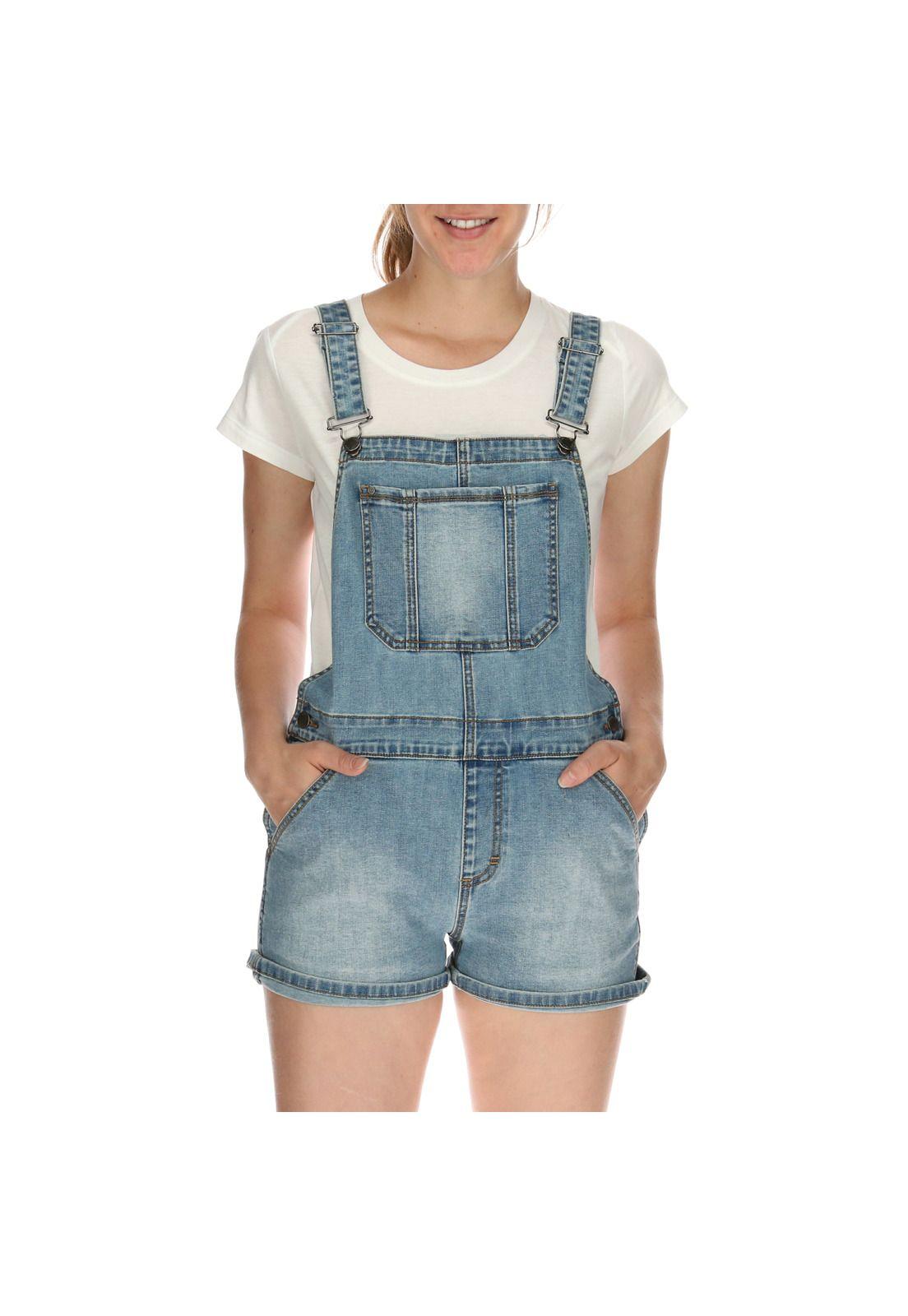 Jardinera Mujer Denim Overall Short Azul-0