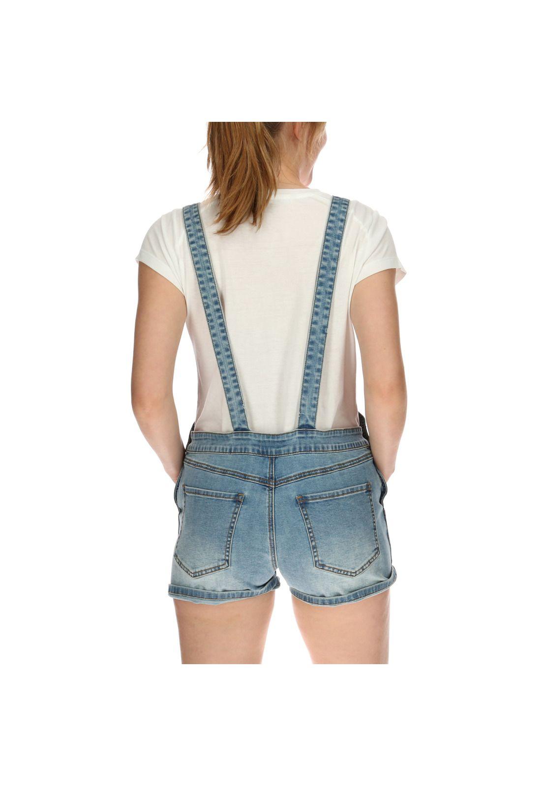 Jardinera Mujer Denim Overall Short Azul-2