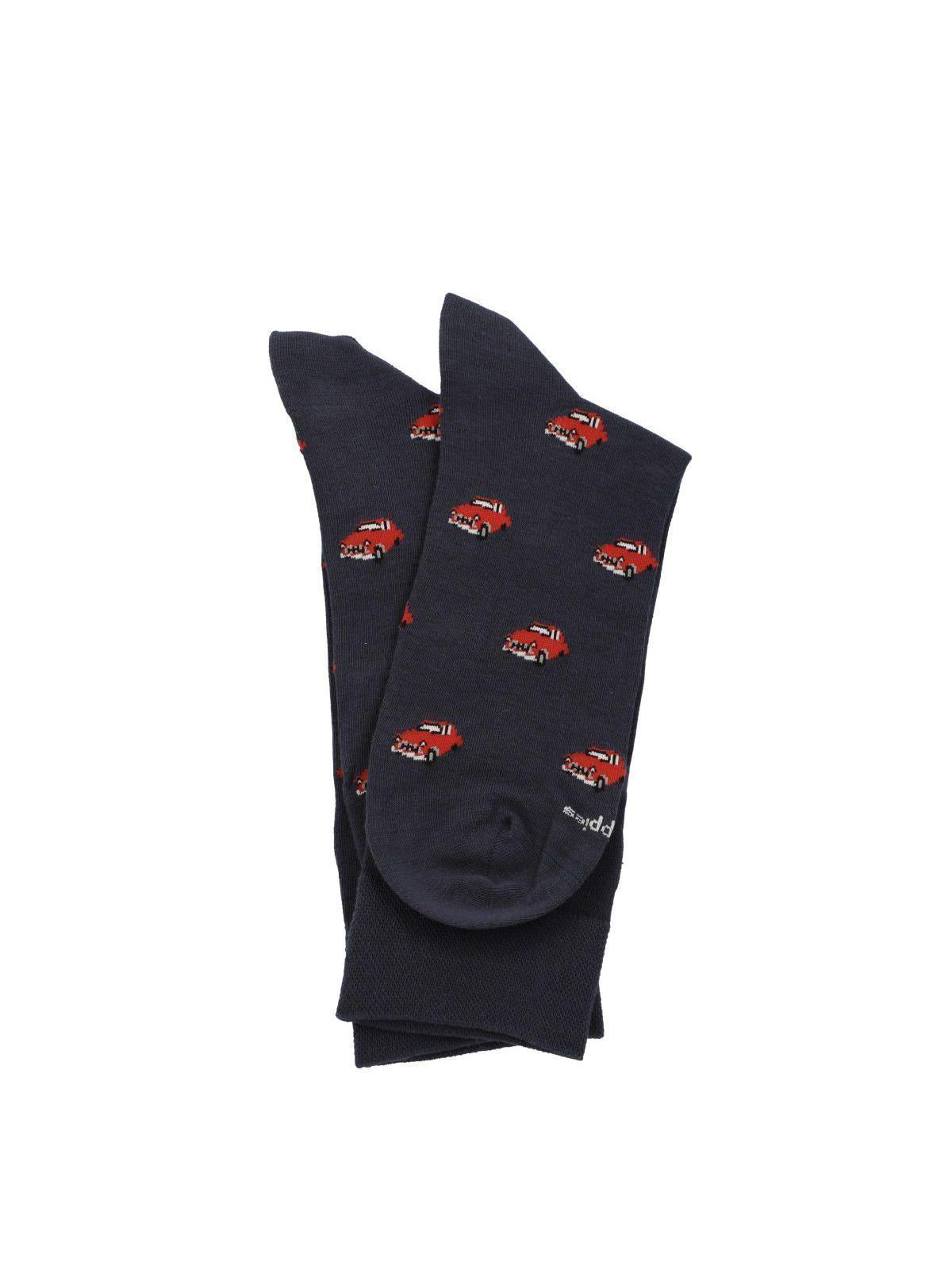 Calcetín Algodón Hombre C Cuff Car Azul Oscuro-2