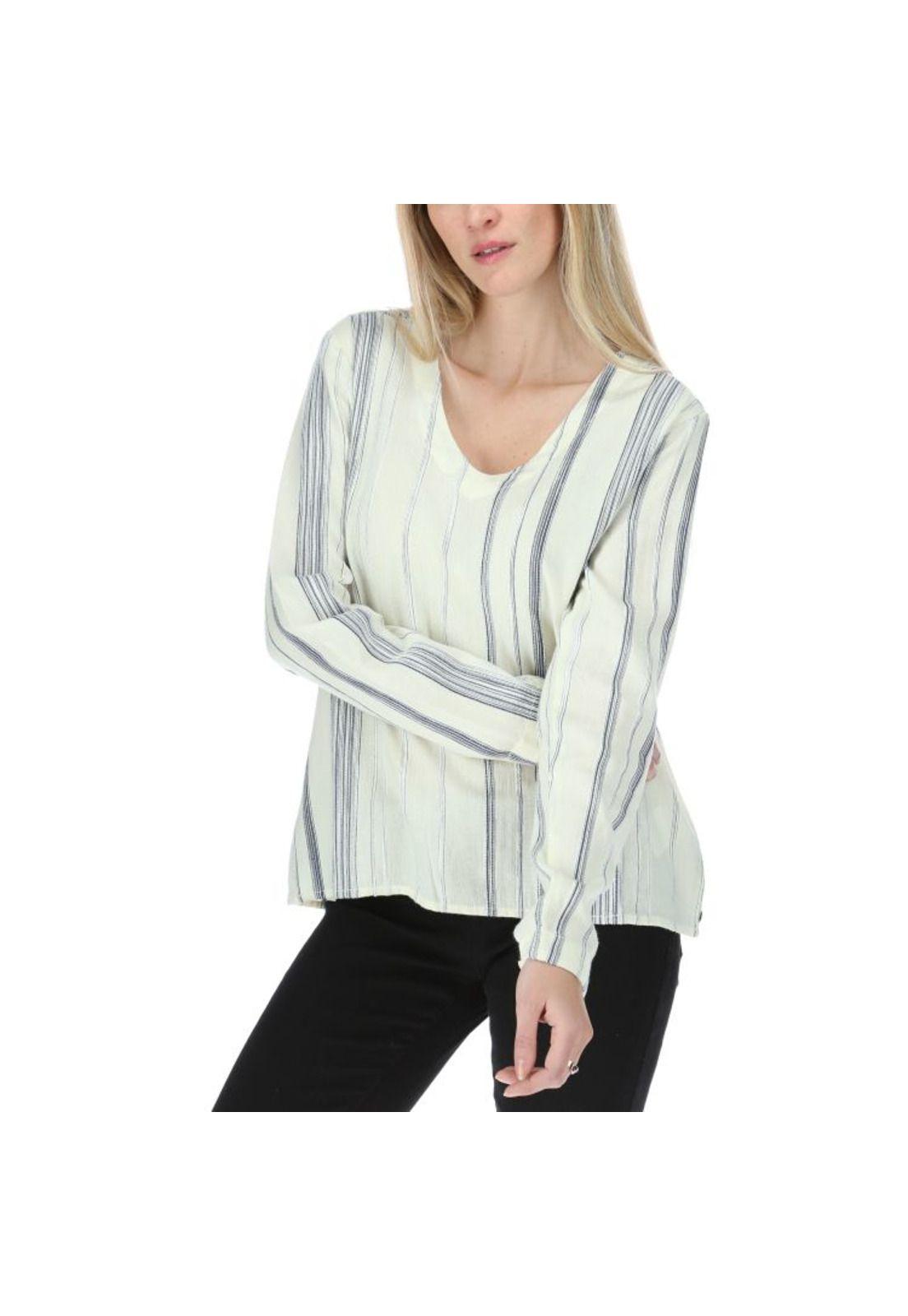 Blusa Ml Mujer Peasant Stripe L/S Shirt Crema-0