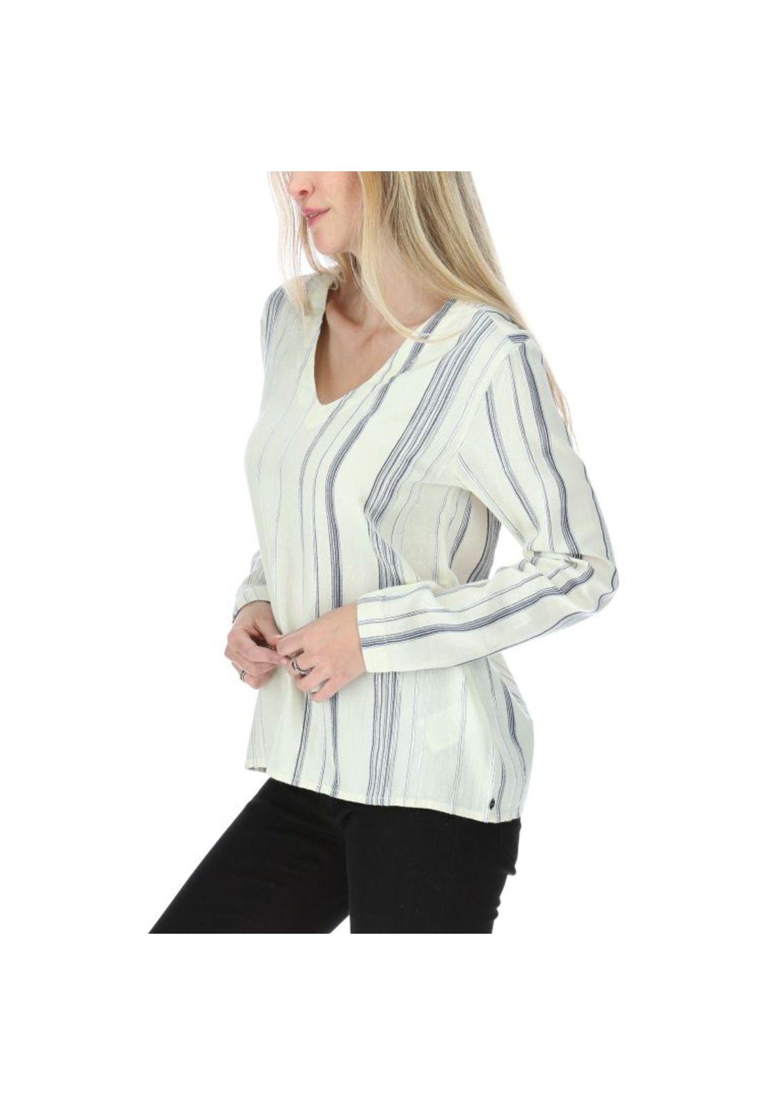 Blusa Ml Mujer Peasant Stripe L/S Shirt Crema-1