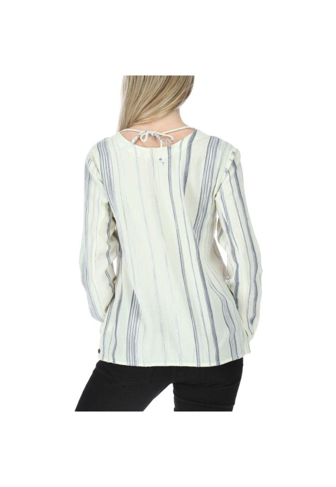 Blusa Ml Mujer Peasant Stripe L/S Shirt Crema-2