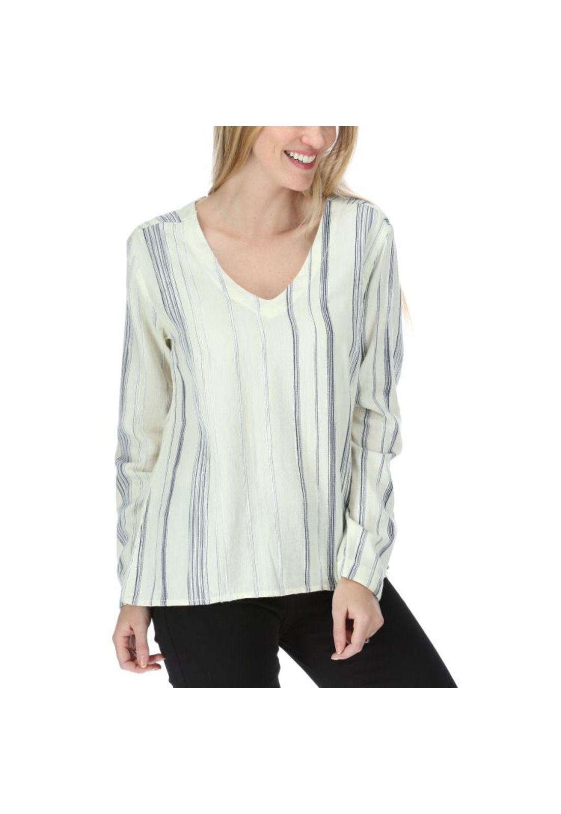 Blusa Ml Mujer Peasant Stripe L/S Shirt Crema-3