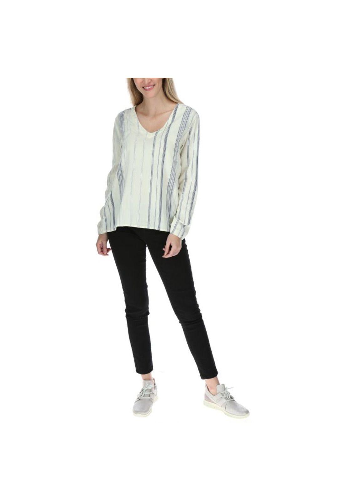 Blusa Ml Mujer Peasant Stripe L/S Shirt Crema-4