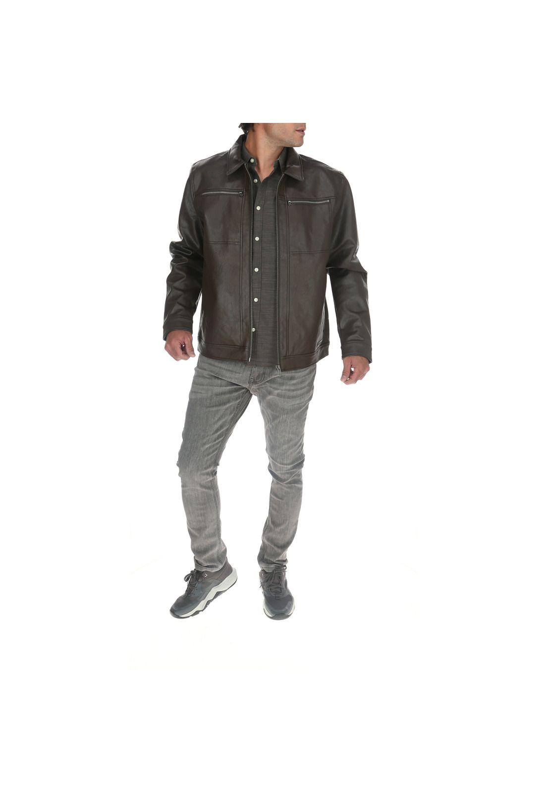 Chaqueta Hombre Foundation Faux Leather Café-4