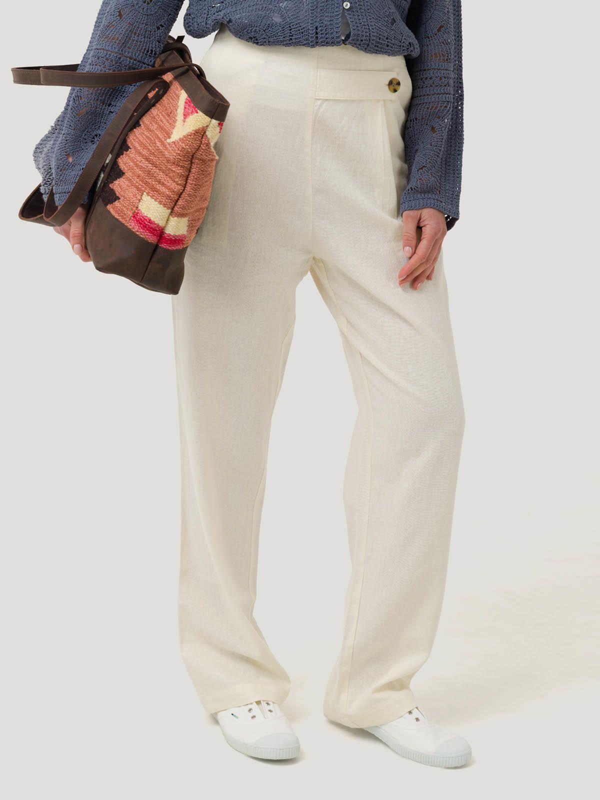 Pantalón Lino Orgánico Mujer Danubio Blanco -4