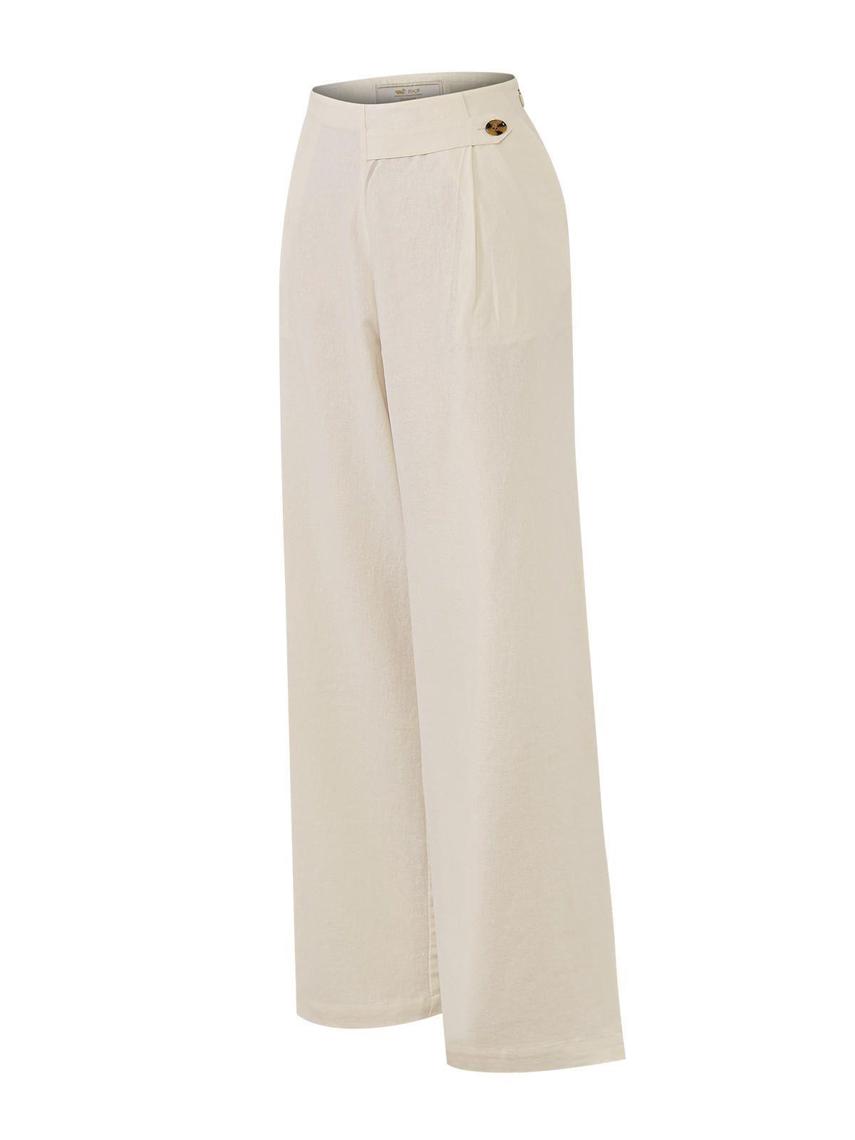 Pantalón Lino Orgánico Mujer Danubio Blanco -0