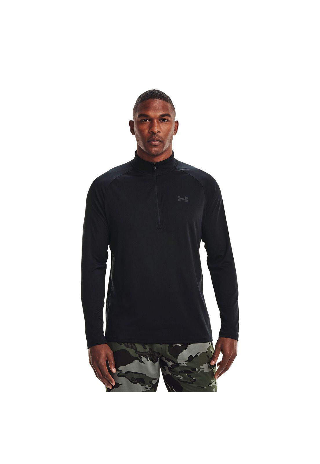 Polera manga larga  UA Tech™ 1/2 zip para hombre Negro-3