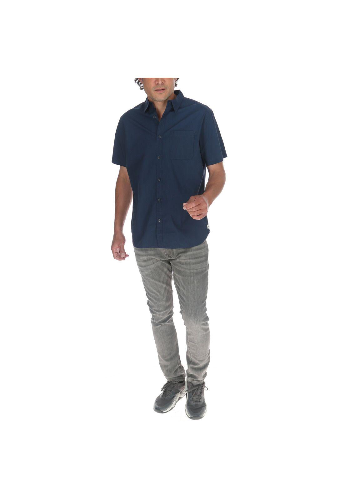Camisa M/C Hombre Foundation S/S Poplin Shirt Azul-4