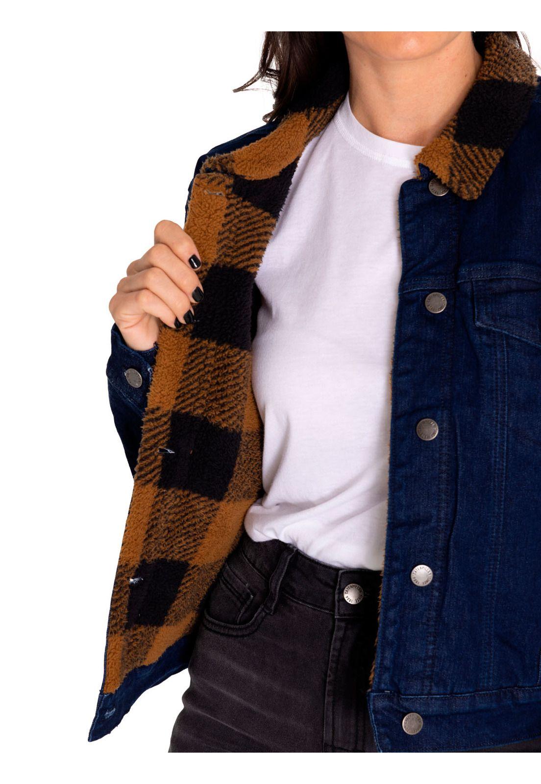 Chaqueta Denim Mujer Denim Plaid-Lined Jacket Azul-5