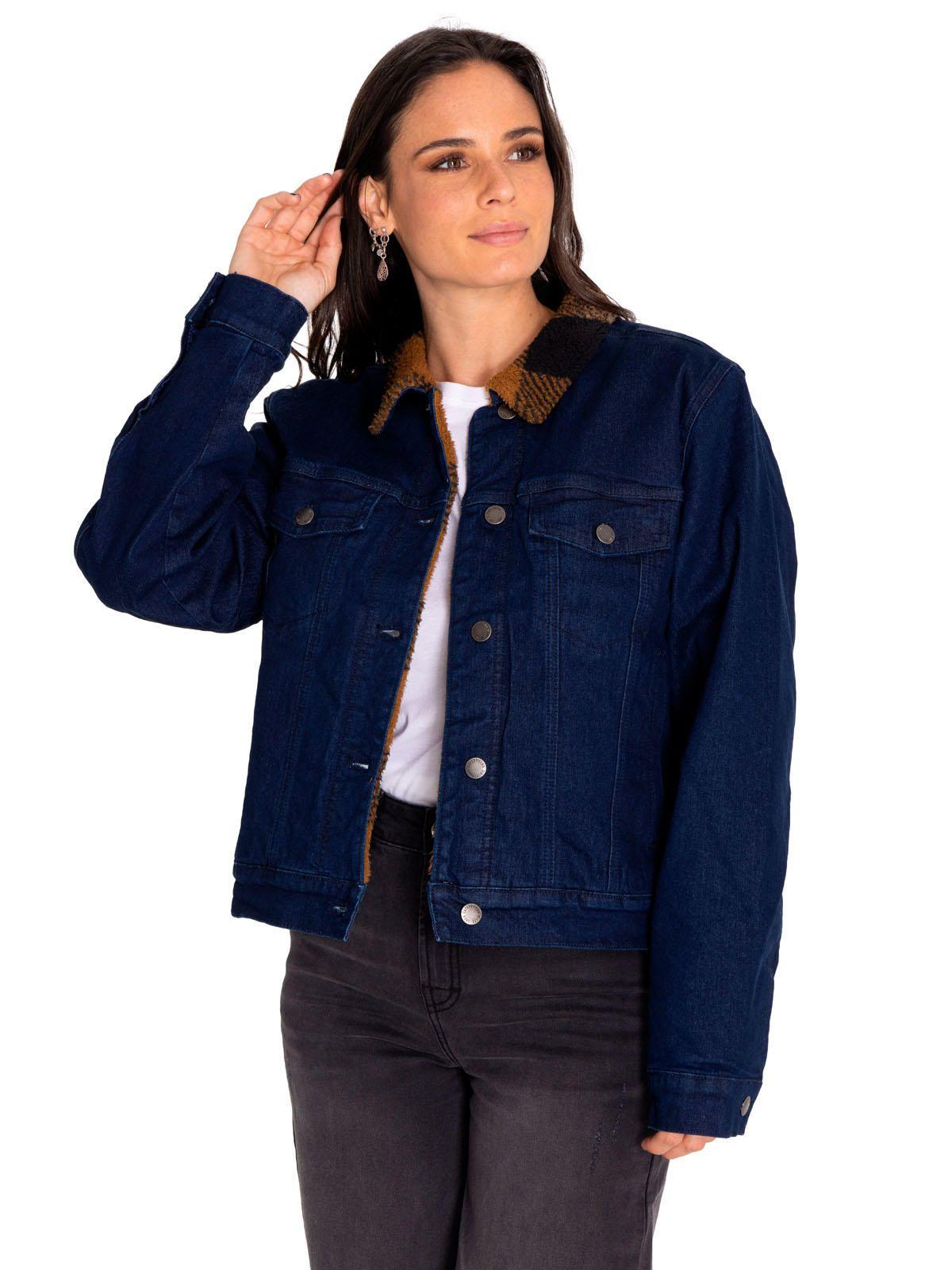 Chaqueta Denim Mujer Denim Plaid-Lined Jacket Azul-0