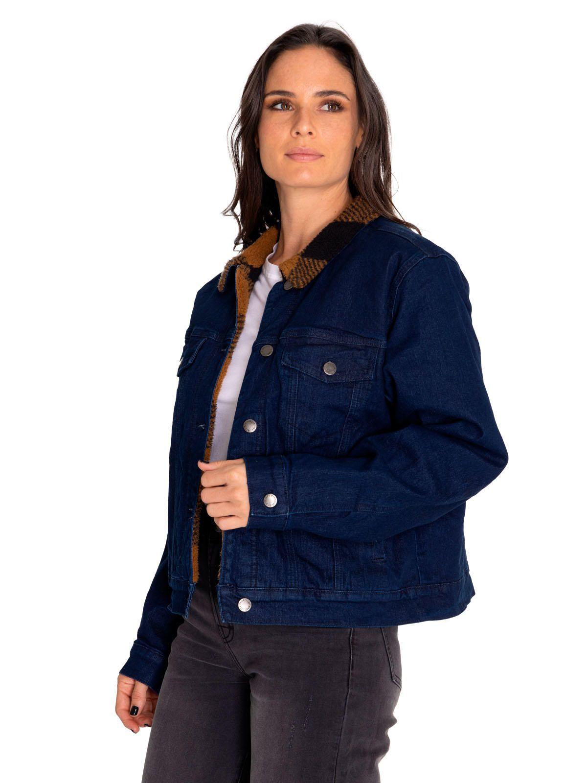 Chaqueta Denim Mujer Denim Plaid-Lined Jacket Azul-1