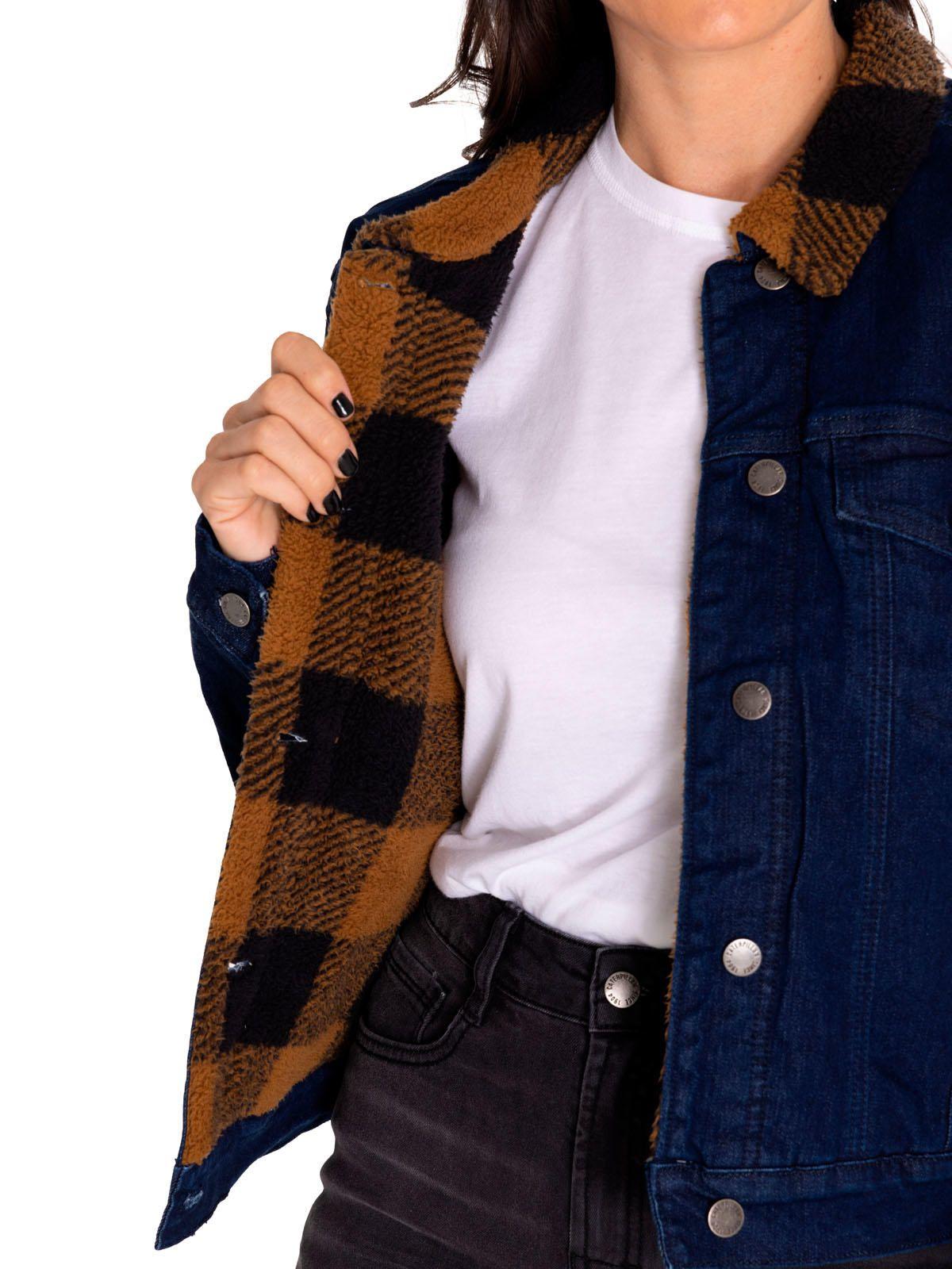 Chaqueta Denim Mujer Denim Plaid-Lined Jacket Azul-5