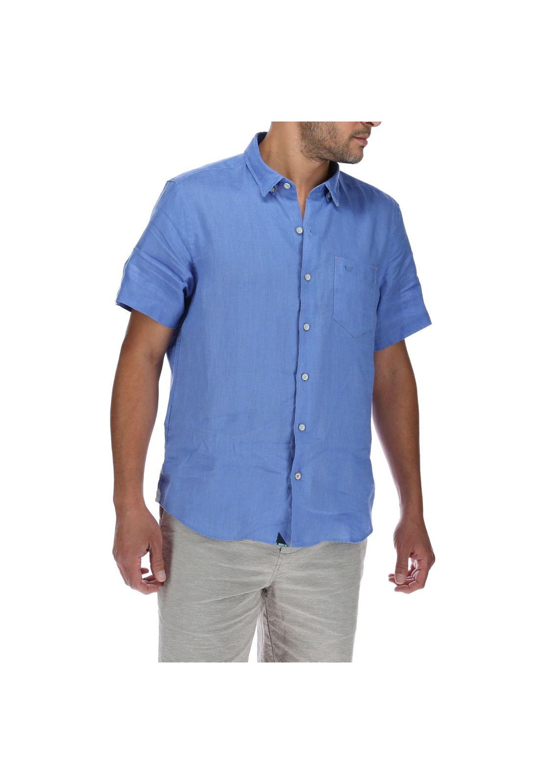 Camisa Lino Hombre Linenshort Azul Rockford-3