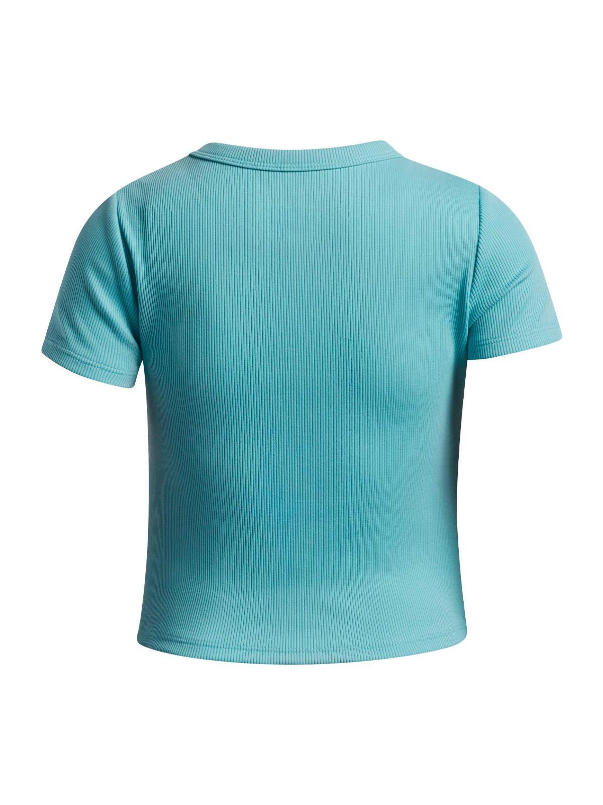 Polera M/C UA Rival Rib Azul Niña-1