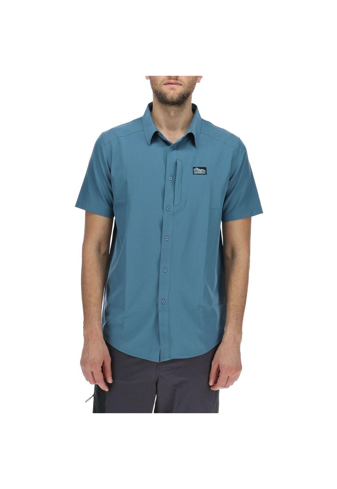 Camisa Hombre M/C Short Hombre Sleeve Tech Shirt Azul Melange-0