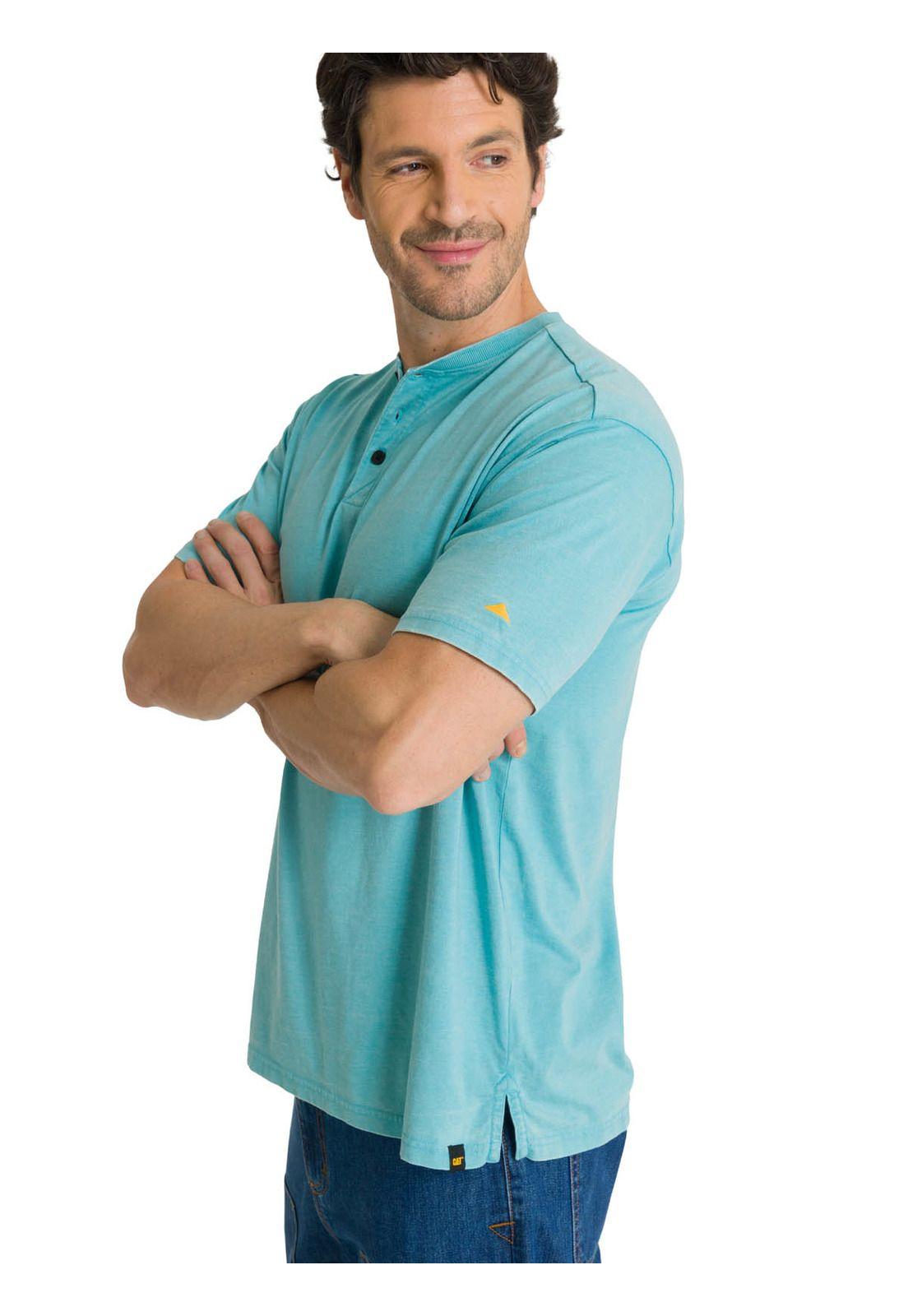 Polera Manga Corta Hombre Henley Burnout Azul Claro-0