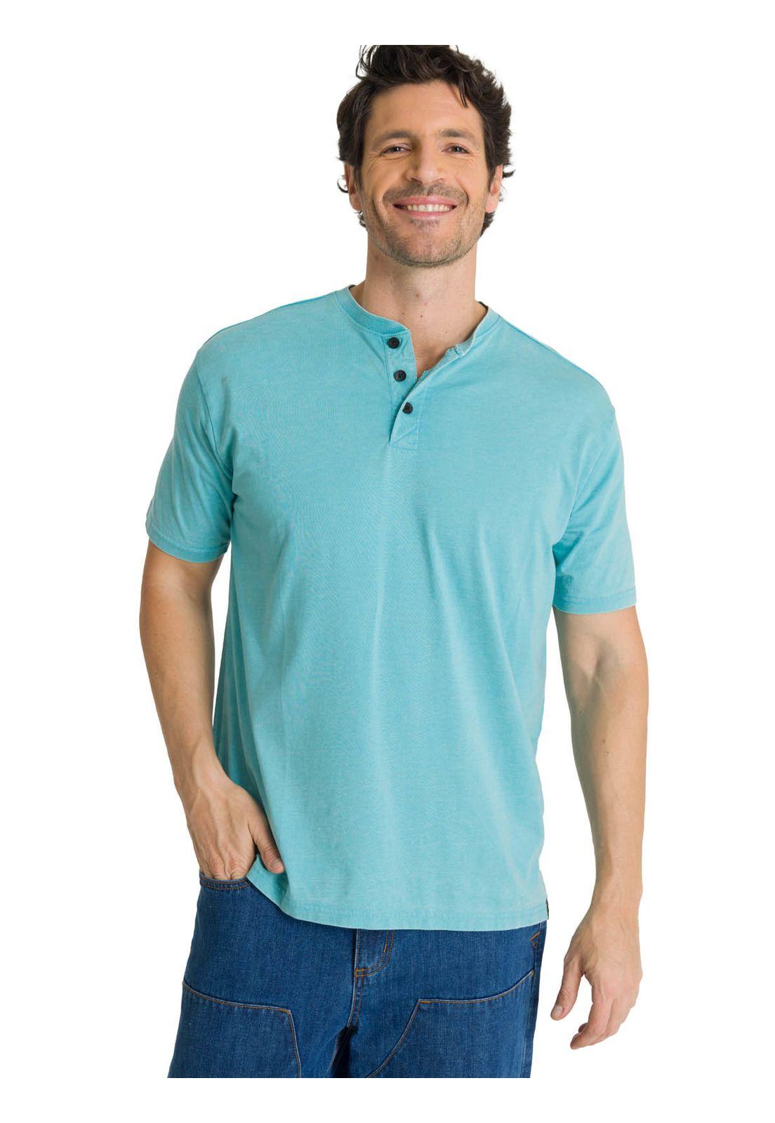Polera Manga Corta Hombre Henley Burnout Azul Claro-1