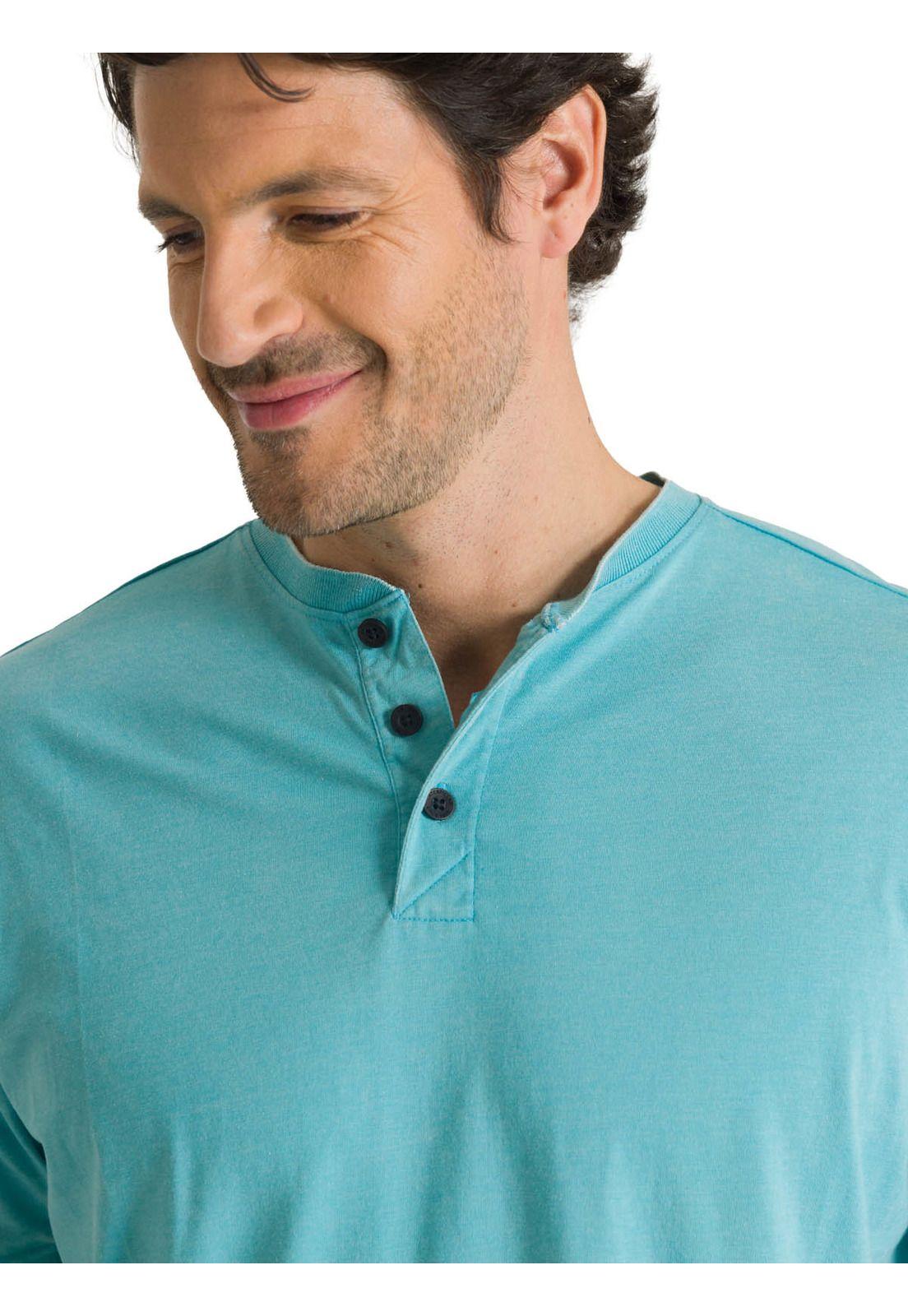 Polera Manga Corta Hombre Henley Burnout Azul Claro-4