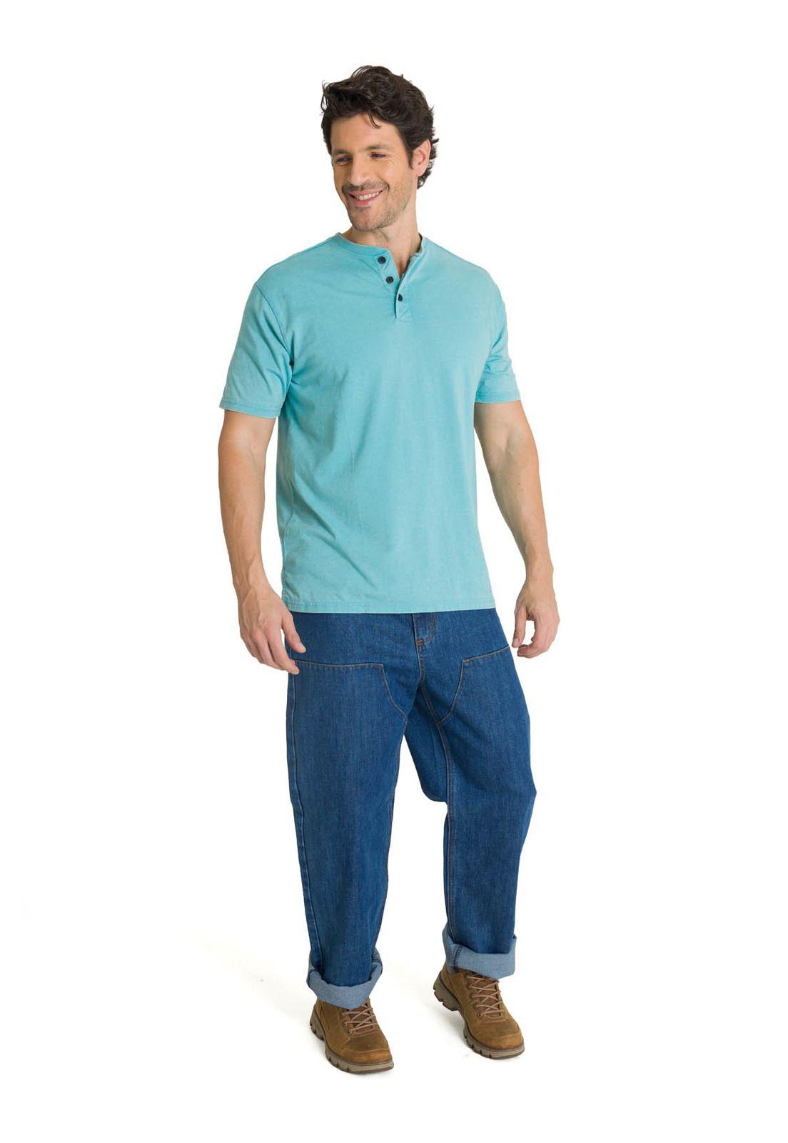 Polera Manga Corta Hombre Henley Burnout Azul Claro-5