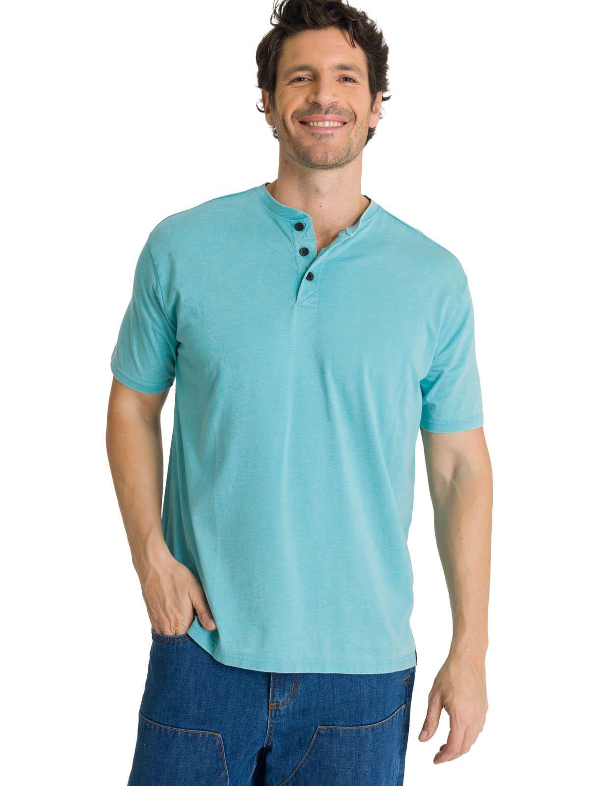 Polera Manga Corta Hombre Henley Burnout Azul Claro-1